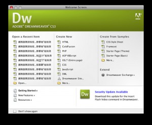 capture écran Dreamweaver CS3