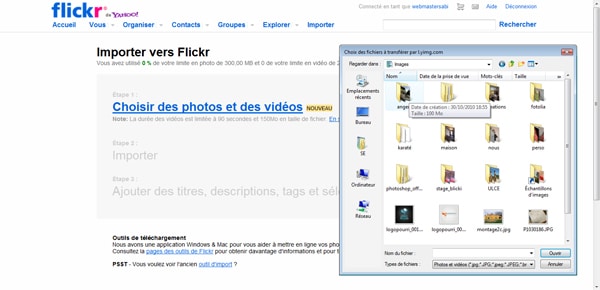 importer des photos sur flickr