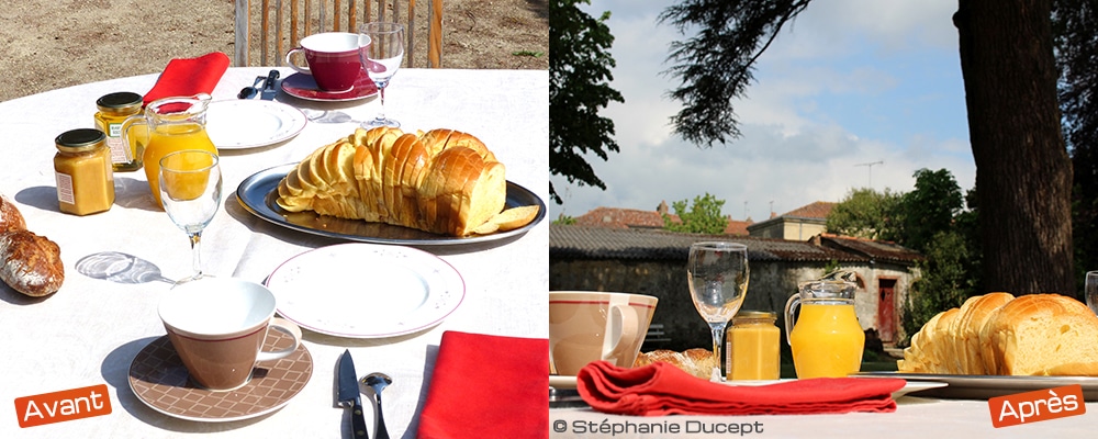 Hauteur d'oeil pour une photo de petit déjeuner en maison d'hôtes