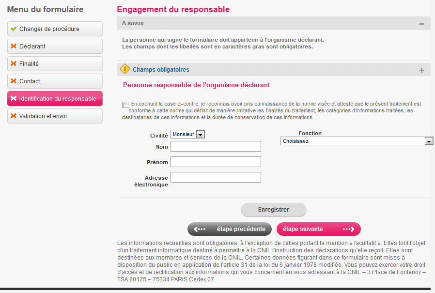 Identification du responsable de déclaration