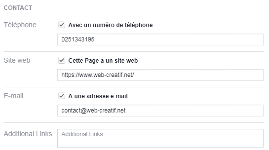 Bloc de contact sur une page Facebook