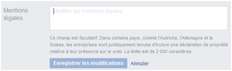 Mentions légales sur Facebook