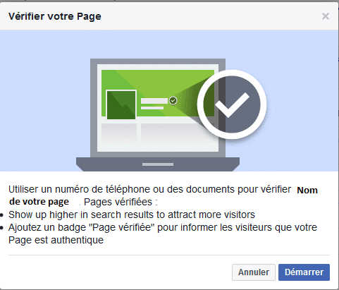 Démarrer la validation de page Facebook