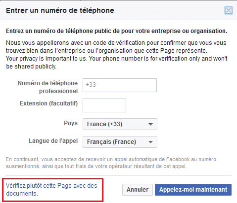 Faire valider sa page Facebook avec des documents