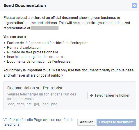 Valider une page Facebook avec des documents