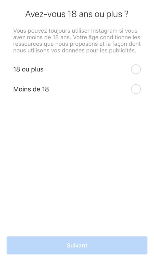 Création de compte Instagram : indiquer son âge