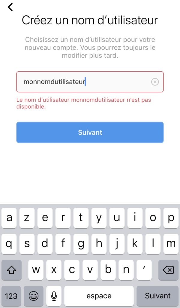 Nom d'utilisateur Instagram invalide