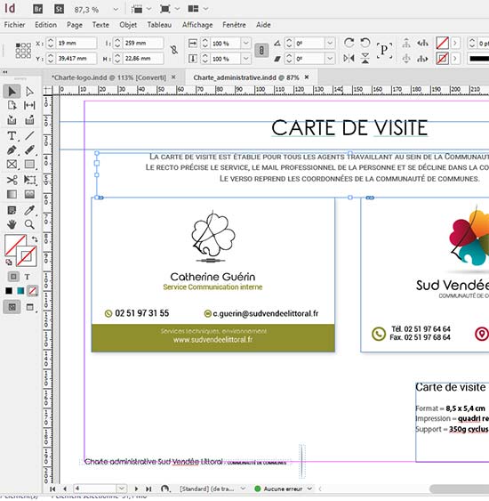 Ecran de travail du logiciel Indesign