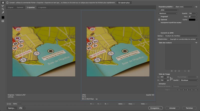 Exportation web pour une image