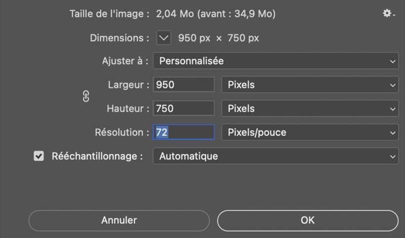 Script de la taille d'image